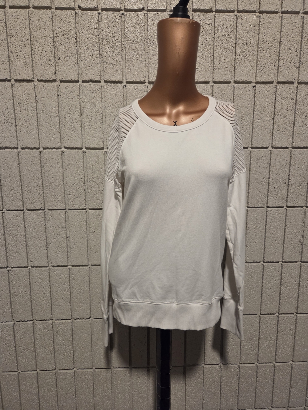Athleta White Mesh-Shoulder Crewneck Sweatshirt
